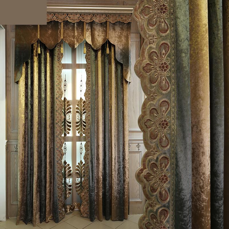 

custom curtains Modern simple dark bedroom luxury living room flannel embroidery balcony French shade curtain tulle valance N159, As pic