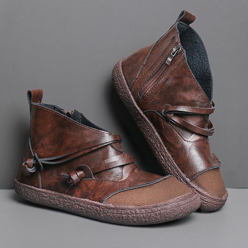 

2020 New Winter Snow Boots Female Women Retro Soft Sole Stitching Strappy Comfy Zipper Ankle Boots for Women Botas Mujer, Green