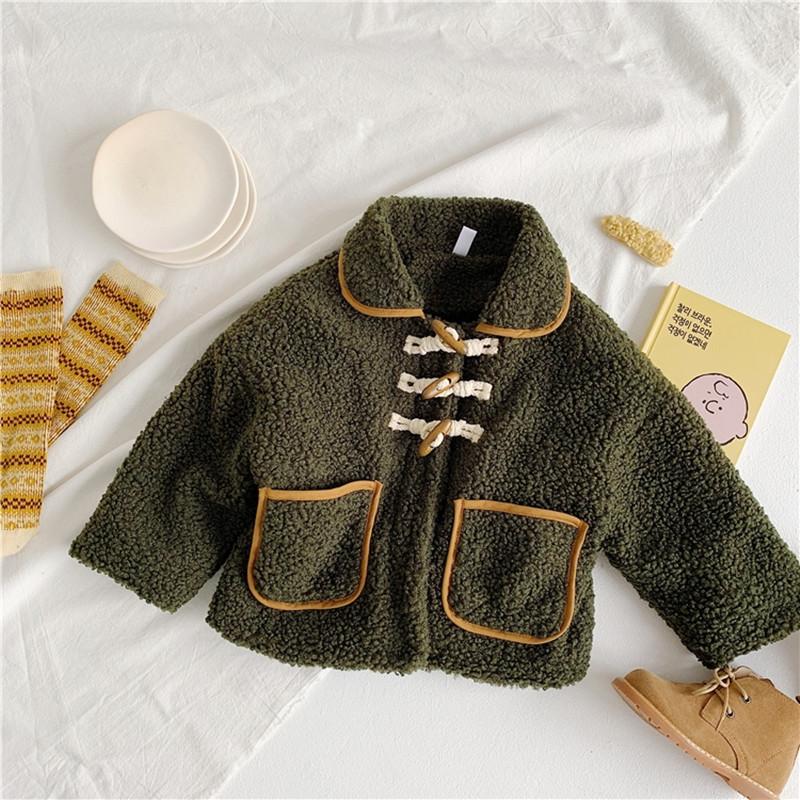 

DFXD Girls Plus Fleece Thickened Coat Winter 2020 Horn Button Lamb Woolen Warm Cotton Jacket Children Clothing Kids Outwear 2-7Y