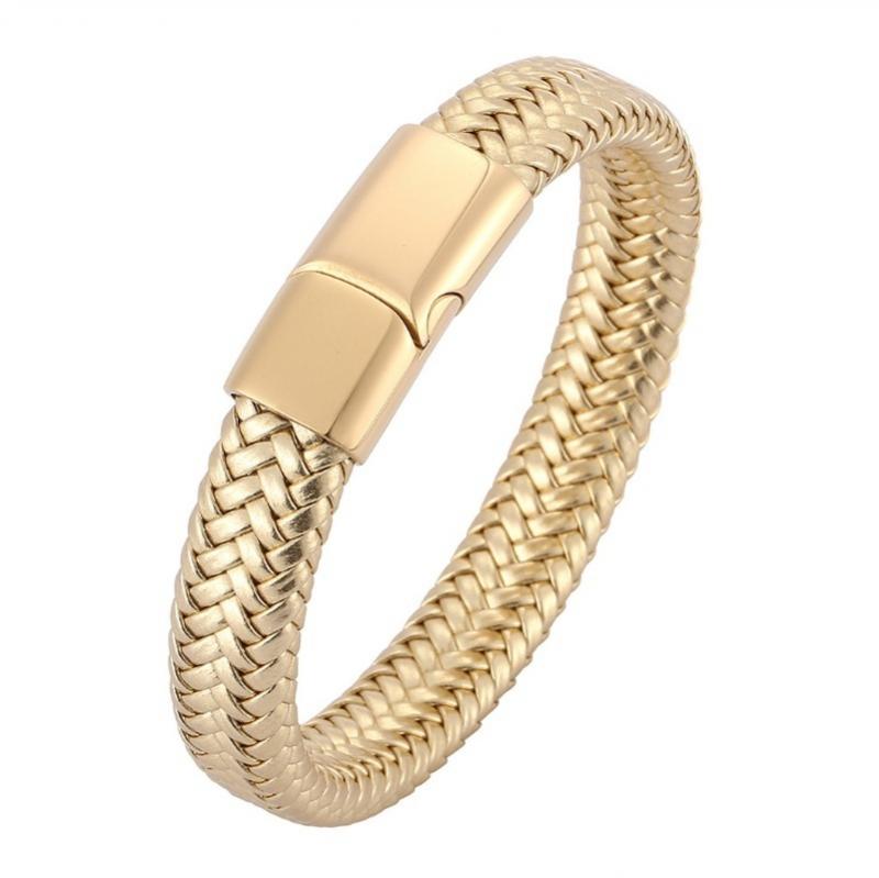

Trendy Gold Color Punk Hand-Woven Leather Wrap Bracelet for Men Jewelry Wrist Bracelet