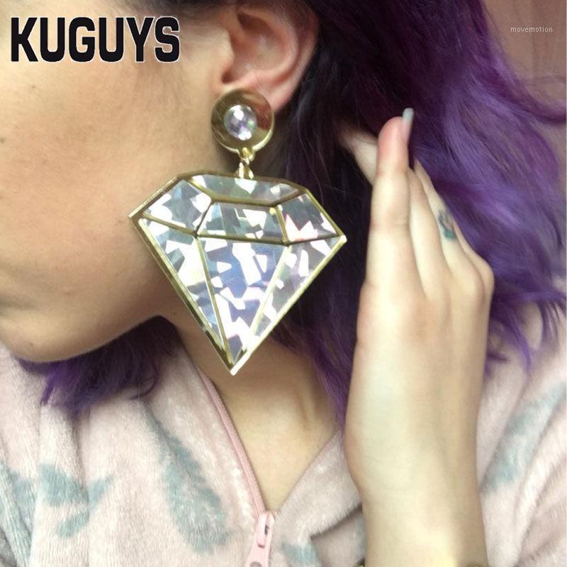 

KUGUYS Jewelry for Womens Brincos Acrylic Laser Large Earrings Fashion Oorbellen HipHop Geometric Earring Girl's Gift Pendientes1