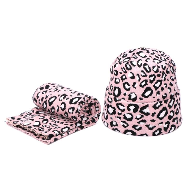 

2pcs Winter Women Wool Beanie Hat Scarf Set Leopard Printing Spots Sexy Outdoor L9BE