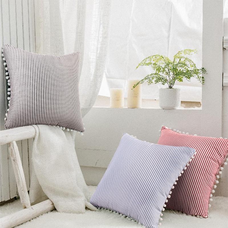 

Home Casual Pillow Case Horizontal and Vertical Stripes Square Throw Pillow Cover Linen Pillowcase Cushion Cover Car Decoration
