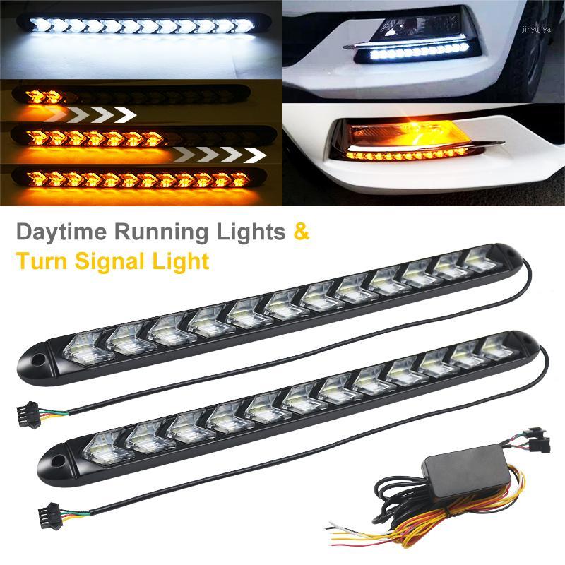 

2Pcs Car LED Flexible DRL Daytime Running Lights Turn Signal White/Amber Switchback Strip Light Headlight Guide Light1, As pic