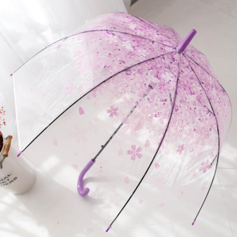 

Flower print long-handle children clear umbrella women fashion sun parasol 8K ladies automatic transparent rain umbrella YJ003, Pink