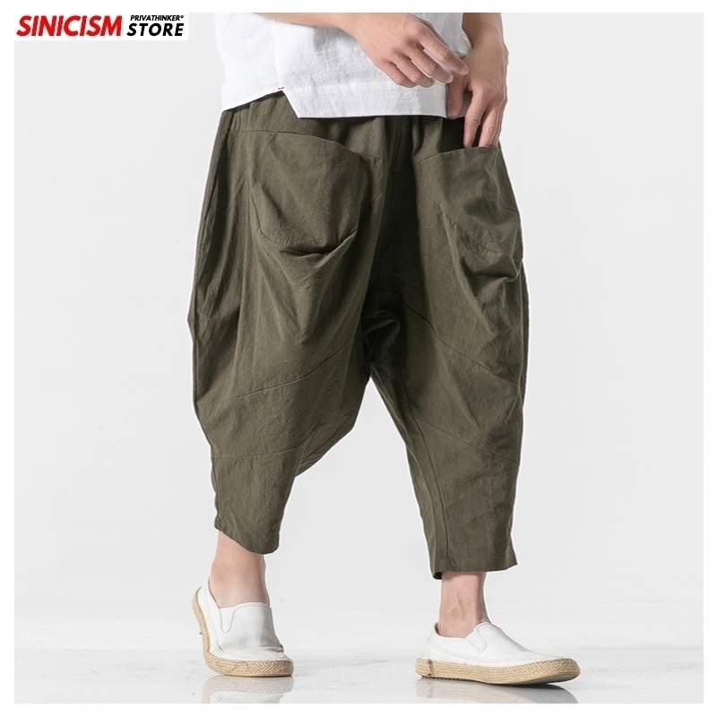 

Sincism Store Solid Color Men Harem Pants Baggy Man Wide Leg Pants Summer Cotton Linen Soft Male Cross Pants Plus Size 5XL 201116, Armygreen(asiansize)