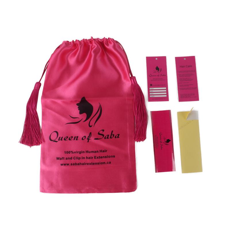 

OEM Custom Logo printed Virgin Hair extenstions bundles packaging satin bags,wrap stickers,shipping paper tag labels with string