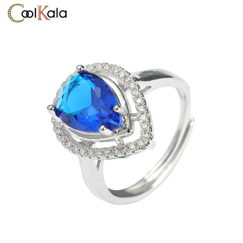 

Wedding Rings Coolkala Fashion Water Drop Blue Open For Women With Zircon Color Treasure Ring