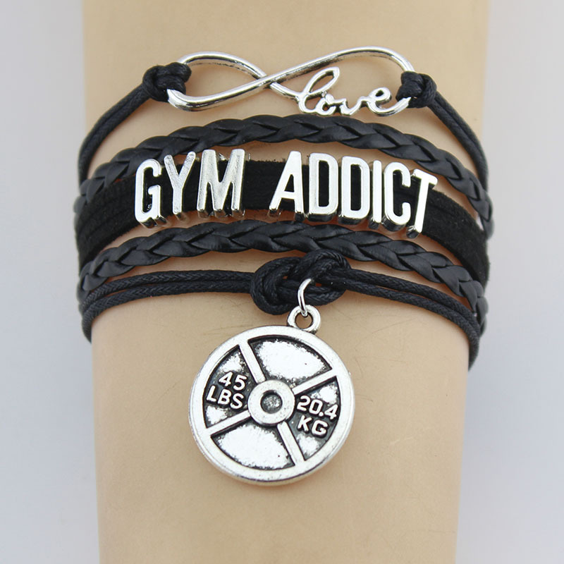 

Infinity Love Gym Addict Weightlifting Fitness Dumbbell Charm Wrap Bracelets Soprts Charms Bracelet Women&men Jewelry