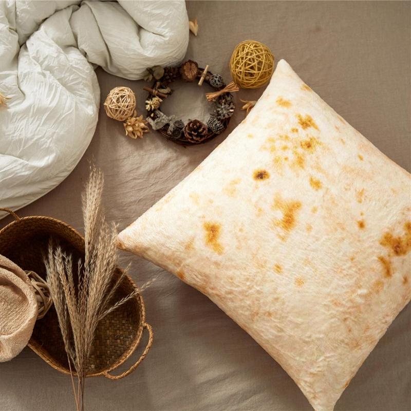 

REGINA Newfangled Soft Mexican Burrito Tortilla Pattern Flannel Pillow Home Warm Comfort Bolster Cushion Throw Pillow Decoration, As picture