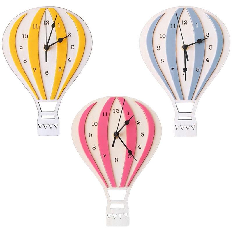 

Nordic Style Children Cartoon Hot Air Balloon Clock Mute Clock Room Wall Children Unique Gifts Home Decorations