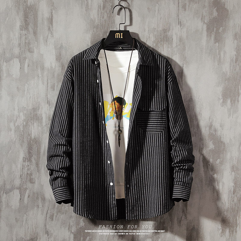 

New Men's Casual Striped Shirt 2021 Fashion Woman Oversize Korean Streetwear Tops Male Clothing Hip Hop Shirts Cl4d, Gray