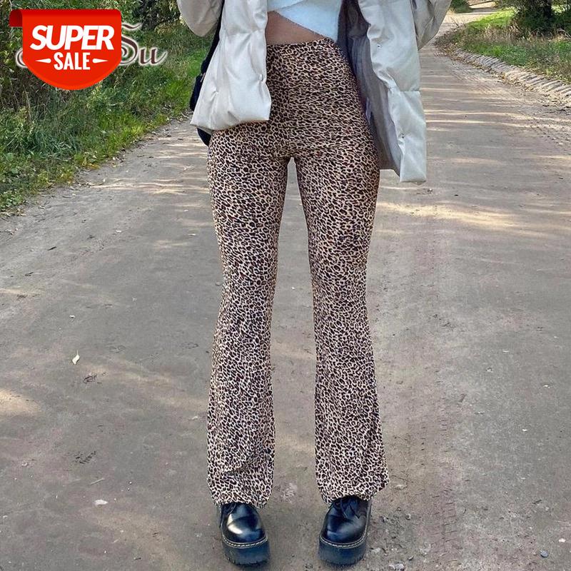 

ArtSu Y2K Fashion Leopard Pattern Flare Pants E-Girl Vintage Slim Animal Print High Waist Long Pants Wild Autumn Outfits PA52384 #E99T, Black;white