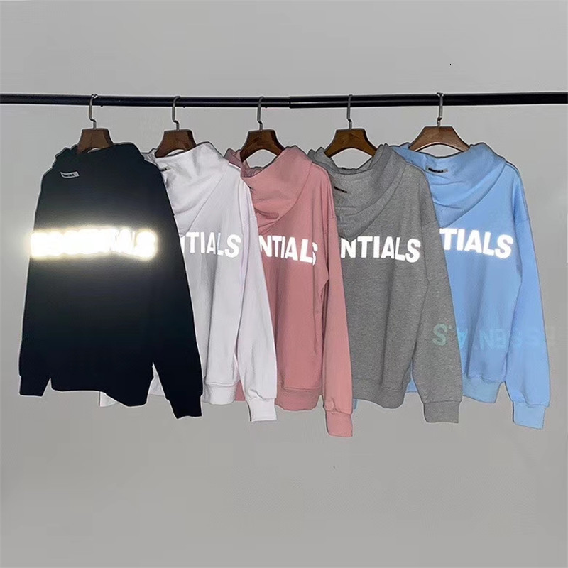 

FOG Reflective Sweatshirts Classic Casual Pink Blue Black White Embroidery Essentials Hoodie Pullover