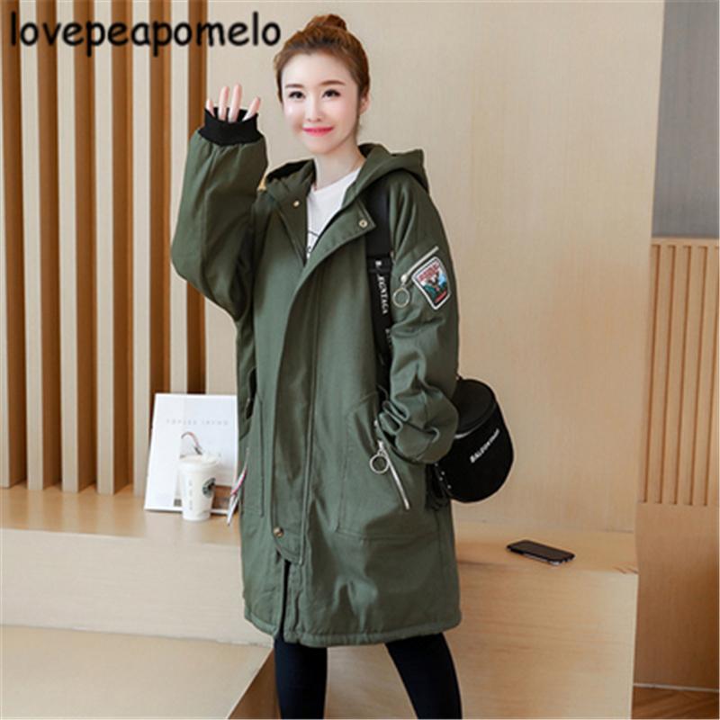 

2021 Winter Women's Cotton Coats Hoodies Casual Fashion Plus Size Female Cotton Parkas Long Jackets Letter Ladies Overcoat D20, Black