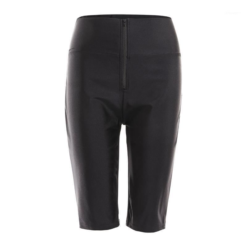 

2020 Women' Biker Yoga Shorts Solid Color High Waist Zip Front Active Sports Running Skinny Short Leggings1, Black