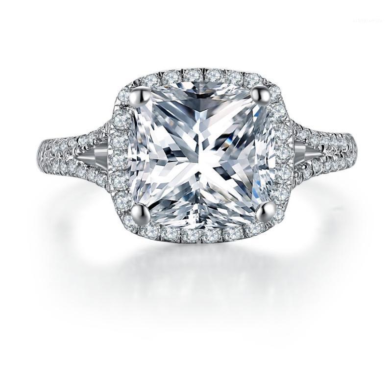 

Cluster Rings T Brand 1:1 Custom 3CT Synthetic Silver Cushion Ring For Women Sterling Jewelry Luxury 18KT White Gold Cover, Golden;silver