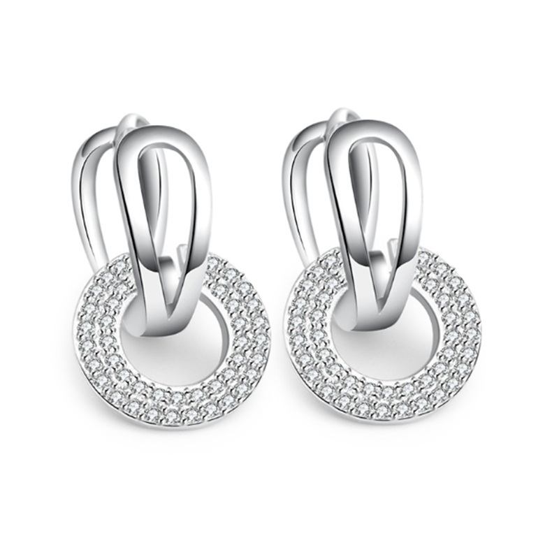 

Korean version of the stylish temperament high-end wild zircon two-color female models silver plated ear rings YE049