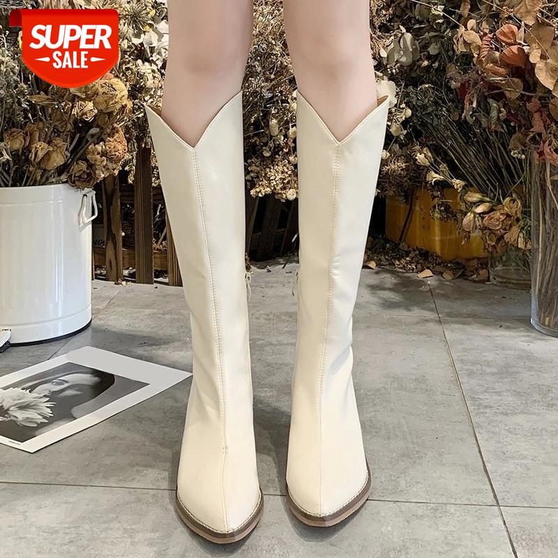 

Lucyever Fashion Pointed Toe Western Knee High Boots Women Black Beige Low Heel Cowboy Long Boots Woman Pu Leather Botas Mujer #8M5t