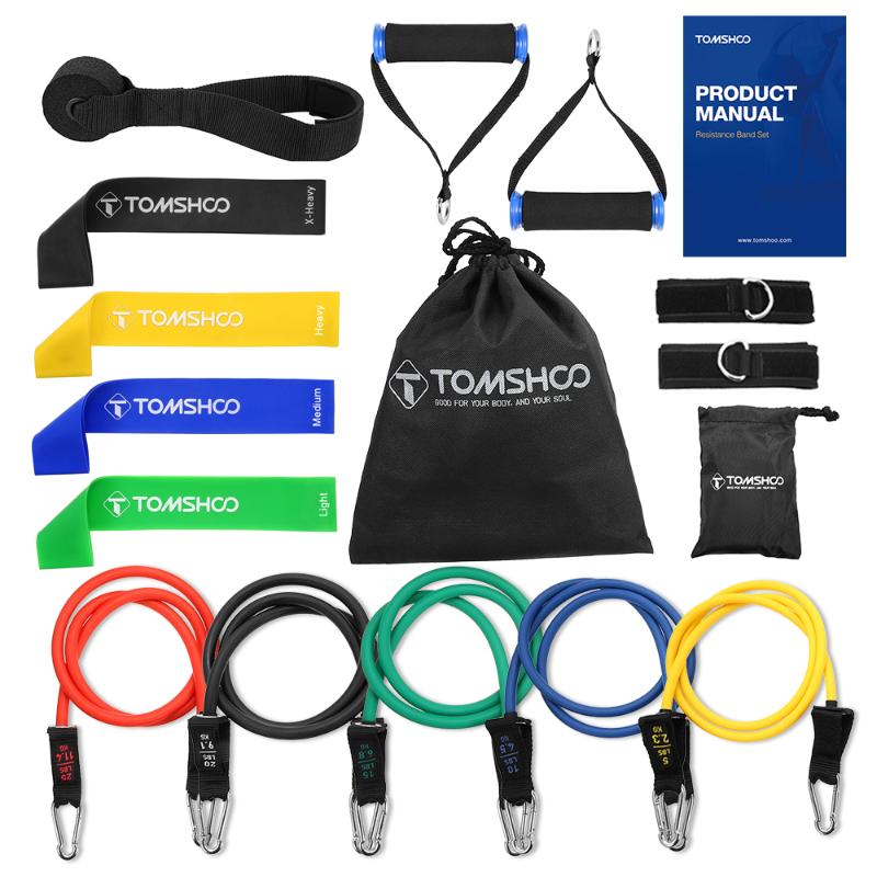 

TOMSHOO Resistance Bands Set Workout Fintess Exercise Rehab Bands Loop Tube Door Anchor Cushioned Handles with Bags