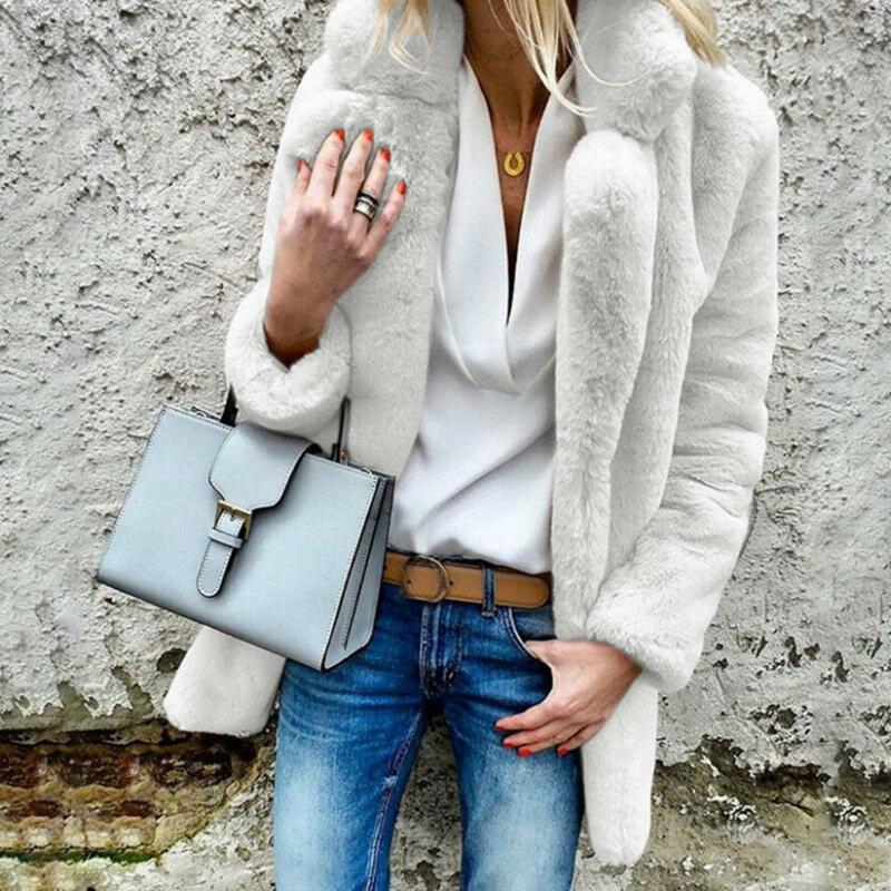 

Autumn Winter Women Faux Fur Teddy Coat 2020 New Fashion Solid Plush Long Sleeve Lapel Jackets Female Casual Soft Warm Overcoats, White