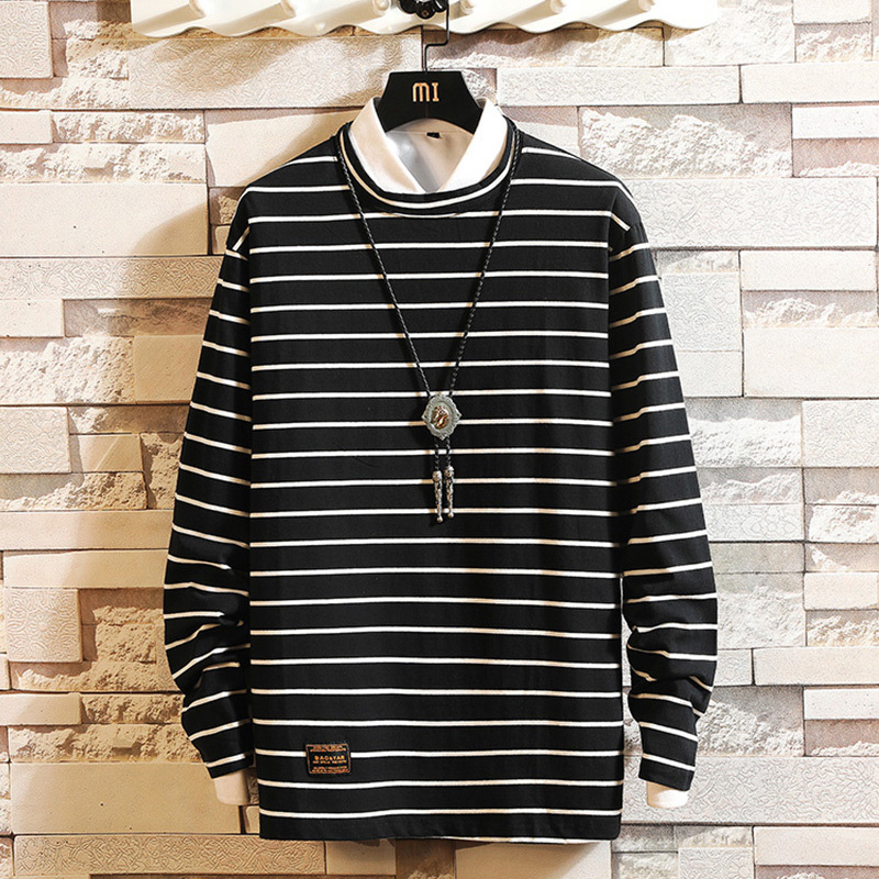

2020 Autumn Spring Fashion Oversiz Striped Pieces Tshirt Men's Long Sleeve Casual O Neck T-Shirt For Man TOP TEES, T179 a