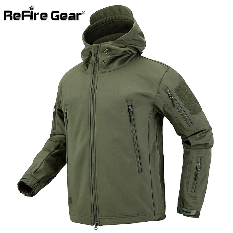 

ReFire Gear Camouflage Military Jacket Men Waterproof Soft Shell Tactical Jacket US Army Clothing Winter Fleece Coat Windbreaker 201128, Cp