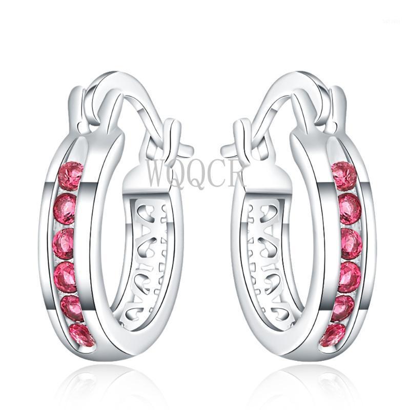 

Fashion 925 Sterling Silver CZ Crystal Color Red Zircon Earrings Large Hollow Round Earrings Engraved Pendant Gift for Women1