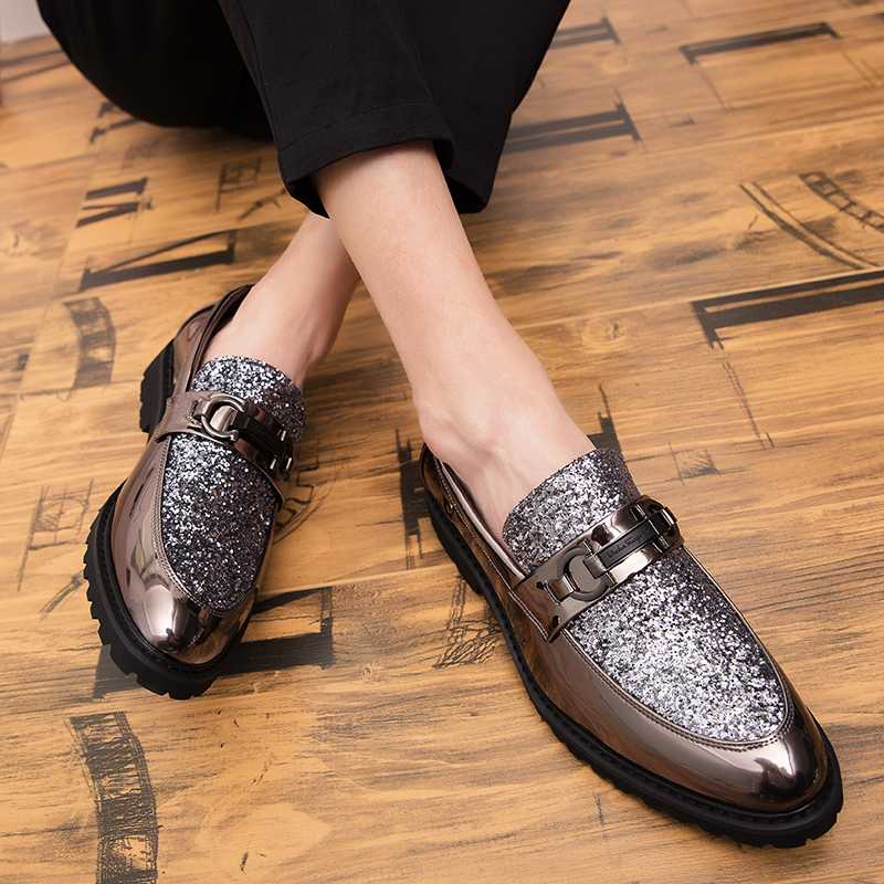 

Size 12 Slip On Oxford Shoes Man Leather Formal Shoes Glitter Gold Dress Men Italy New Sequins Gentleman Wedding, Black