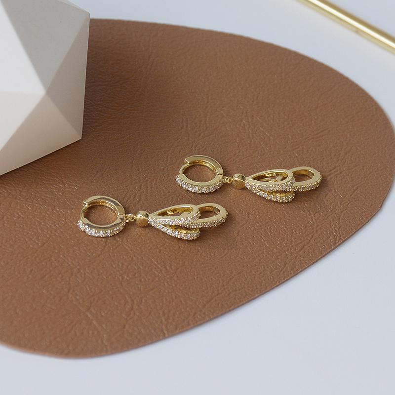 

Delicate Jewelry 14K Real Gold Elegant Geometric Zircon Stud Earrings for Women S925 Silver Needle Earrings