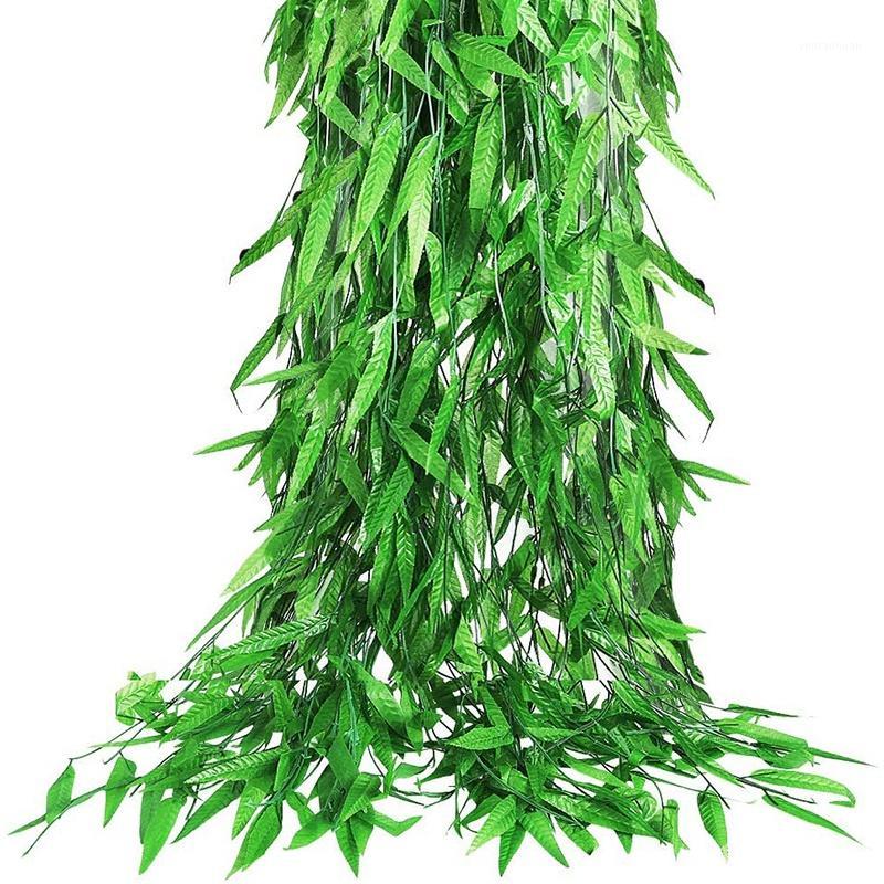 

70Pcs 420Ft Artificial Willow Leaves Fake Hanging Vines Wicker Vine Used for Wedding Garden Balcony Courtyard Decoration1, Green
