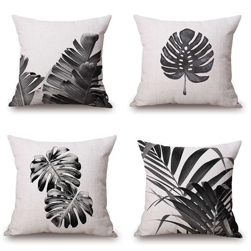 

Black And White Plant Leaf Pattern Cotton Linen Pillowcase for Home Office Sofa Seat Decor Textile Throw Printed Pillow Cover Pillow Case1