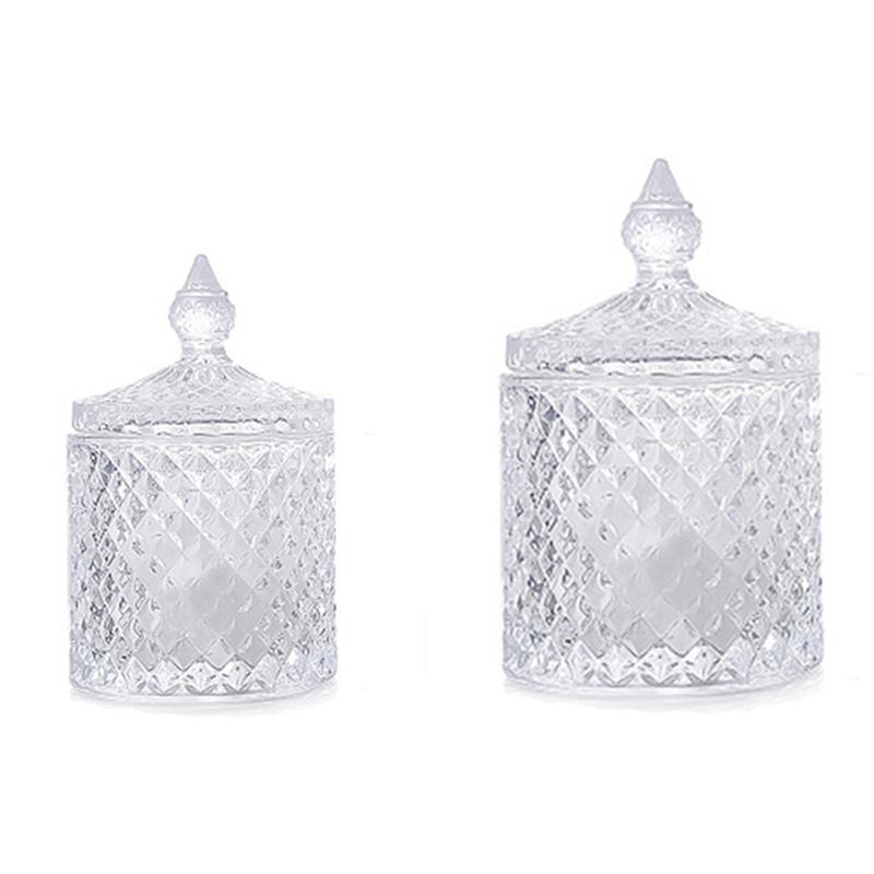 

2-Piece Set Crystal Glass Storage Sugar Diamond Candy Box Cotton Swab Box Cotton Pad Household Storage