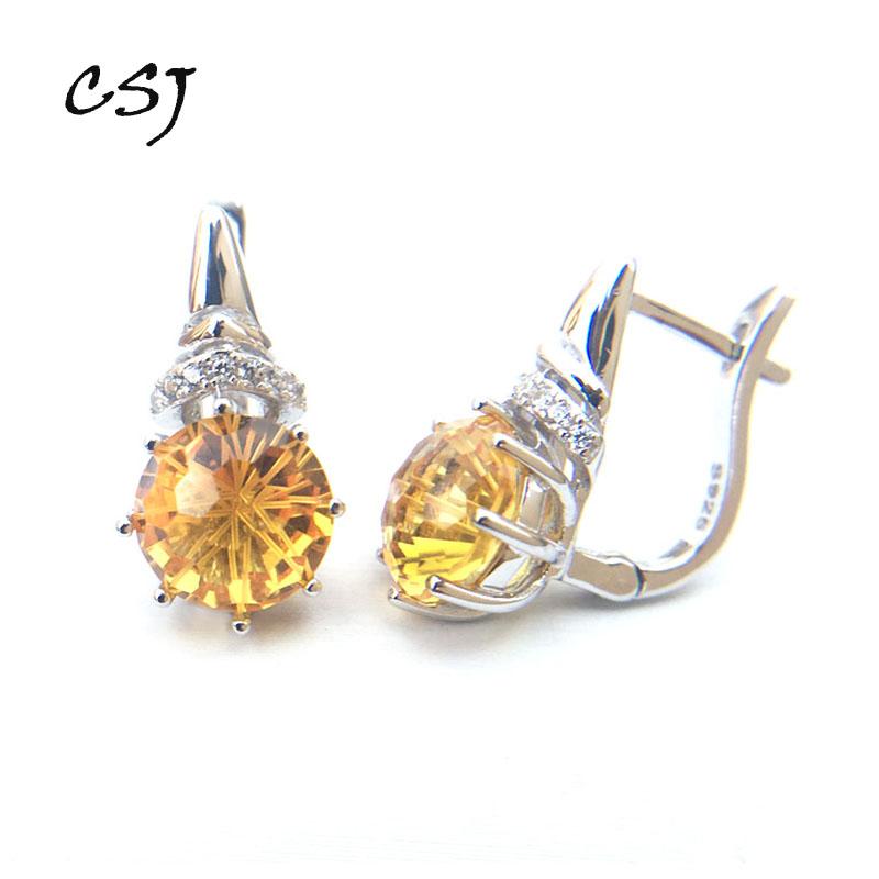 

Dangle & Chandelier CSJ Citrine Quartz Gemstone Noble Good Earring Sterling 925 Silver Round8.0 4Ct Football Cut Fine Jewelry For Women Lady