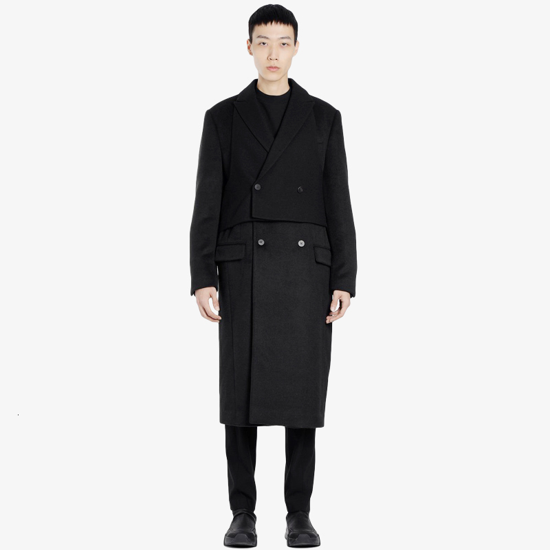 

2021 New -7xl!! Jacket Deconstructed in Two Black Layers with Male Wool Coat M22A