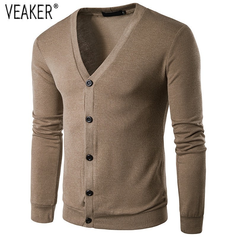 

2019 Autumn Men's V Neck Sweater Coat Male Long Sweater Slim Fit Solid Color Casual knitted Mens Knitwear S-2XL, Black