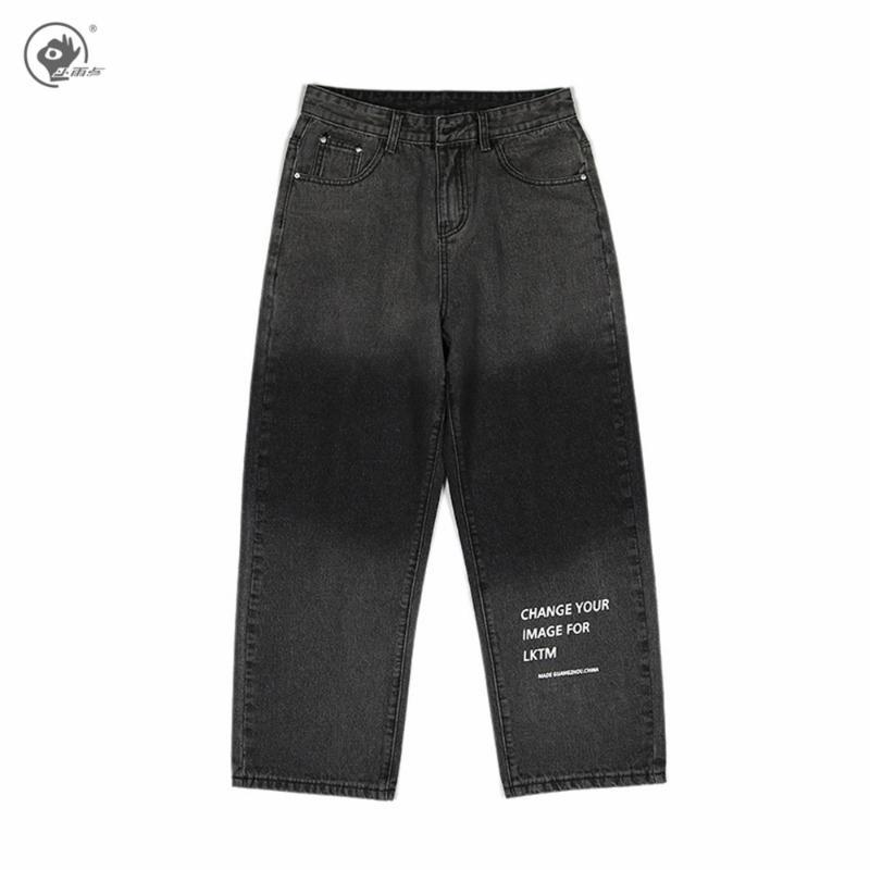 

Little Rain Men Casual Hip Hop Black Jeans Pants 2020 Mens Harajuku Vintage Denim Pants Letter Japanese Streetwear Trousers