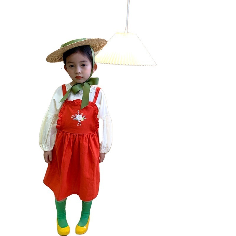 

2021 Spring New Cotton Linen Embroidery Es Strap Princess Outfits with Shirt Kids Girls Clothes Set 2-7y Lndq, 2018