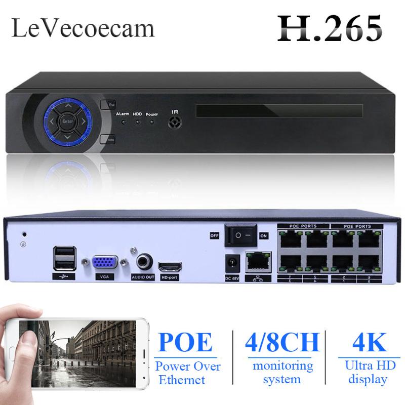 

4CH 8 Channel Onvif 48V Standard PoE NVR H.265/H.264, eal Time Recording for 4K/5MP/4MP/3MP/1080P/960P/720P IP Camera, P2P