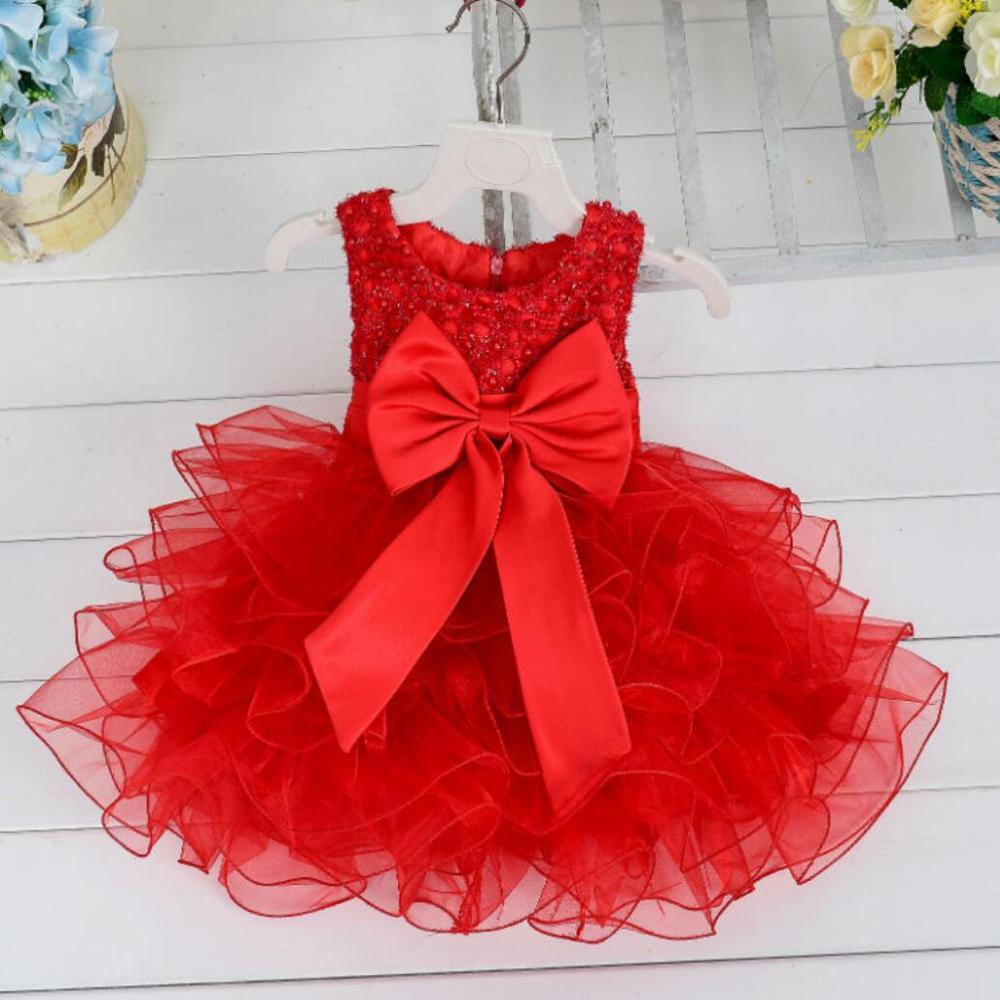 

Lace flower girls wedding dress baby girls christening cake dresses for party occasion kids 1 year baby girl birthday dress, White