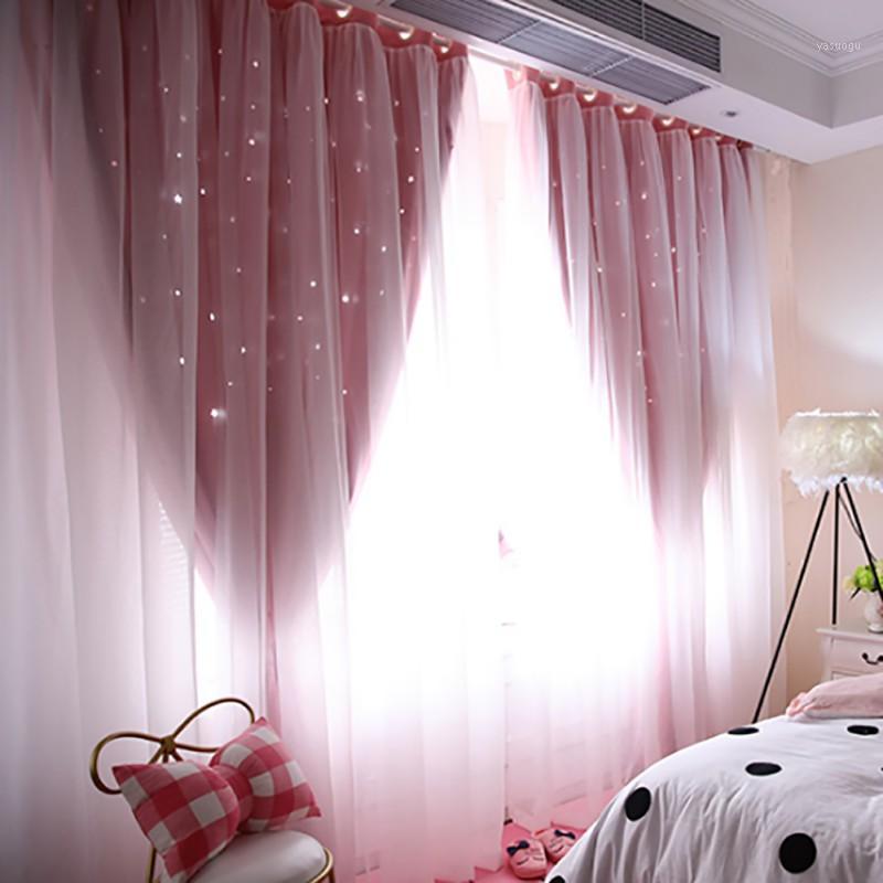 

Double Layer Blackout Curtain Hollow Stars Polyester High Shading European Window Curtains For Living Room Luxury Home Decor Hot1, Pink