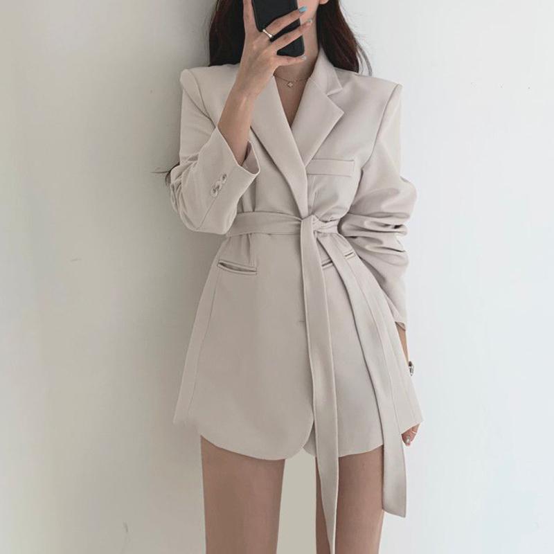 

SeeBeautiful Loose Elegant Blazer Coat Notched Collar Long Sleeve Single Breasted Stitching New Fashion 2020 Autumn Women M098, Black