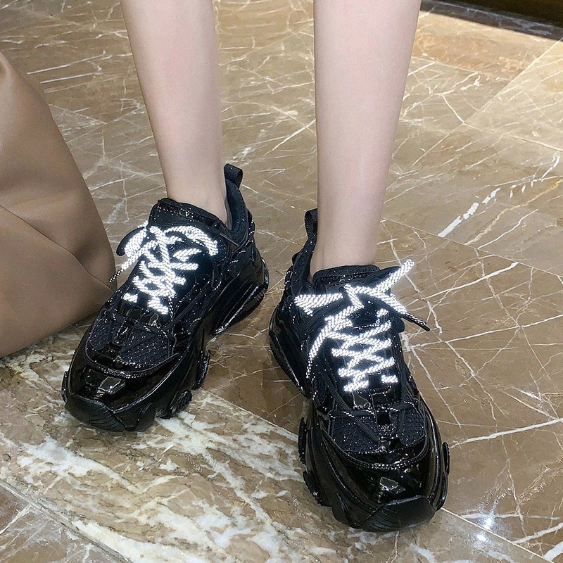 

Rimocy Fashion Reflective Flat Sneakers Women 2020 New Black Thick Bottom Running Shoes Woman Comfortable Platform Sneakers #169w