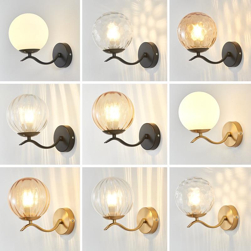 

Bedroom Nordic Glass Globe Led Wall Lamp Bedroom E27 Black Gold Metal Led Wall Scones Lustre Indoor Lighting Fixtures
