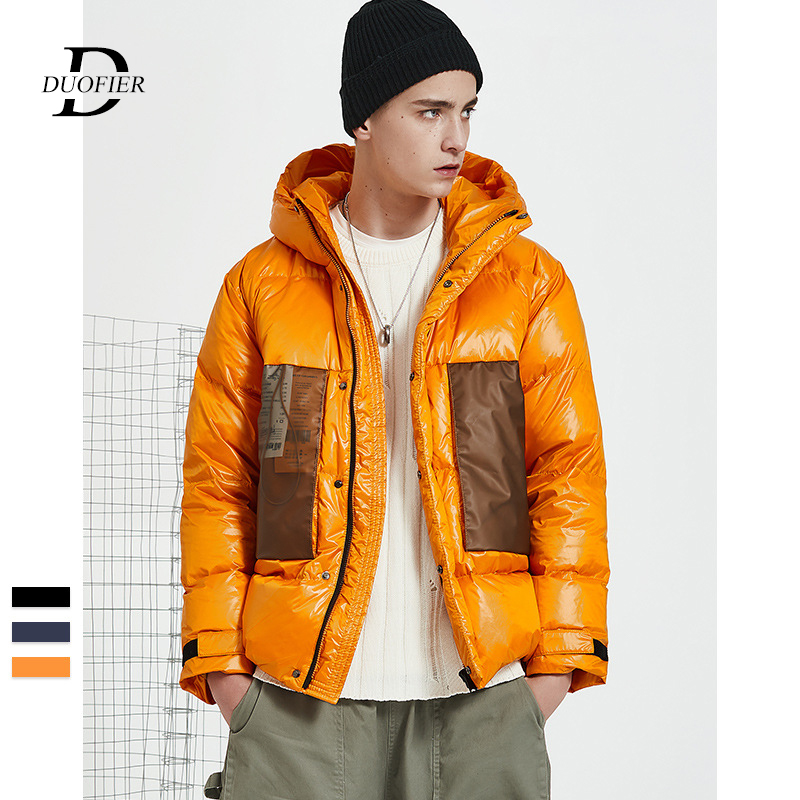 

2019 New Trend Men Down Jacket Thick Warm Casual Male Hooded Jackets Loose Waterproof Glossy Men Down Coat Hip Jaqueta Masculina, Dcy1953 black