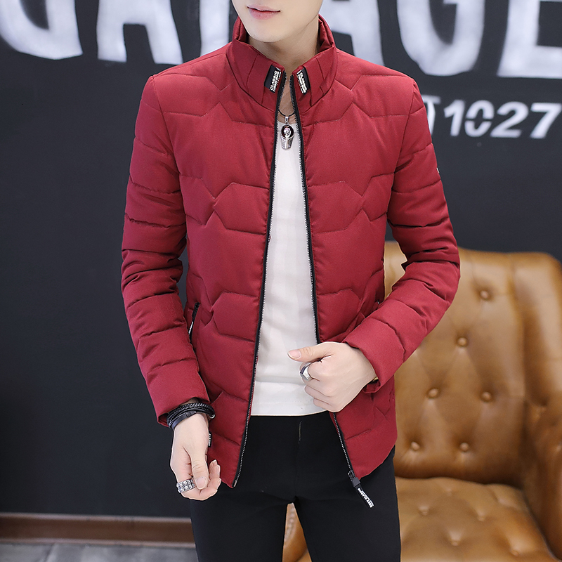 

Autumn Winter New Pure Men Thicken Thin Youth Fashion Cotton Warm Jacket 7yrd, Navy blue.