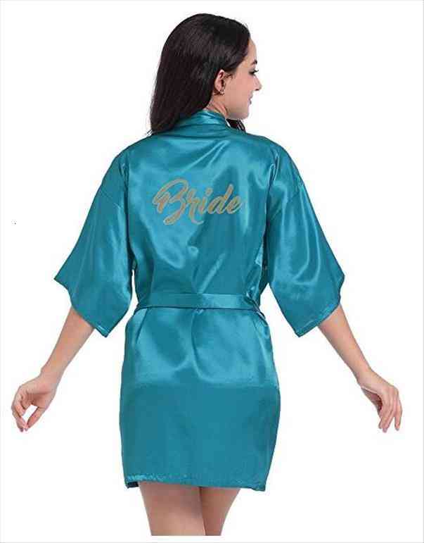 

Rb70 Sexy Bridal Party Robe Letter Bridesmaid On The Robe Back Women Short Satin Wedding Kimono Get Ready Robes, Black;red
