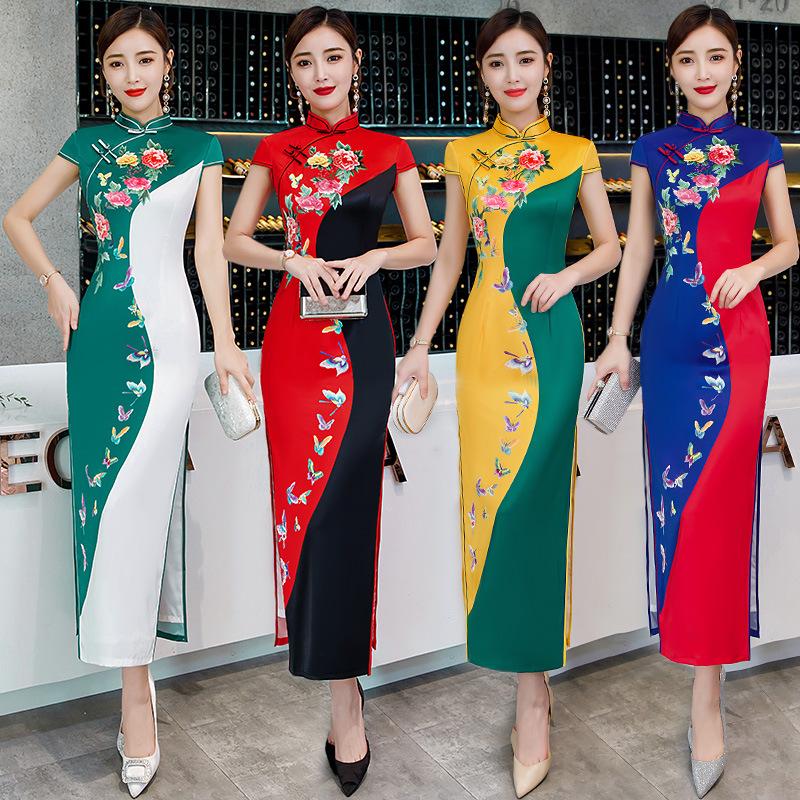 

FZSLCYIYI Women Chinese Tradition Dress Qipao Printing Cheongsam Plus Size Long Qipao Dresses 2021 New Elegant Retro Dressing
