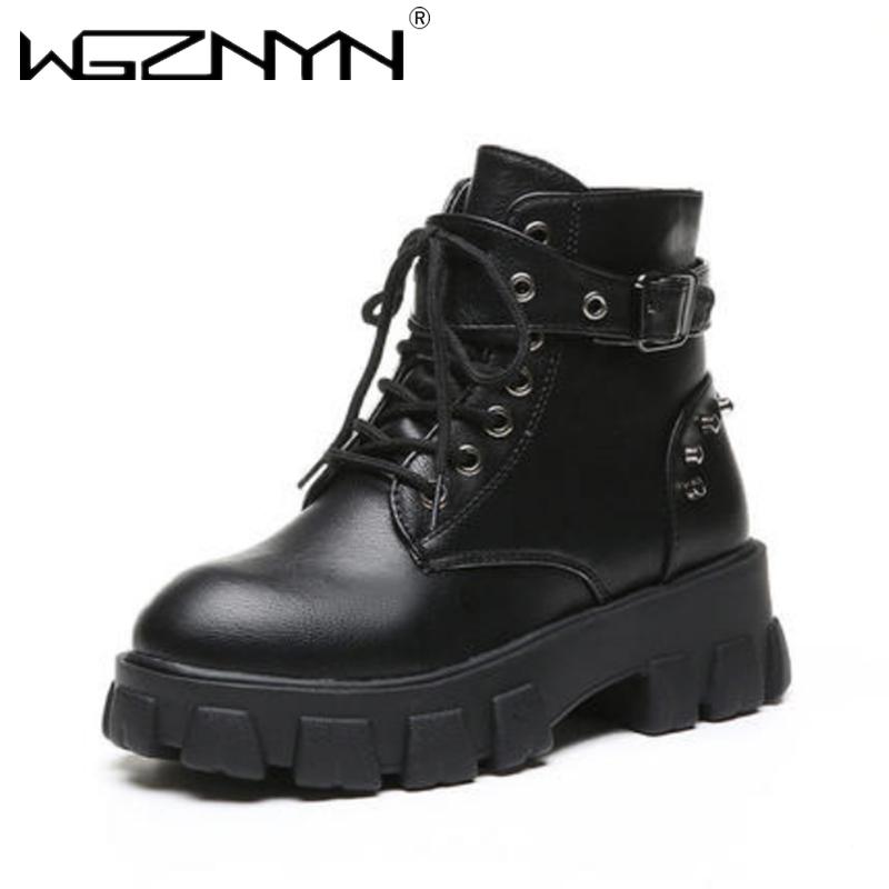 

NEW Boots Female Women Shoes Ankle 2020 Autumn British Wind High quality Leather Thick with Short Boots Motorcycle Shoes