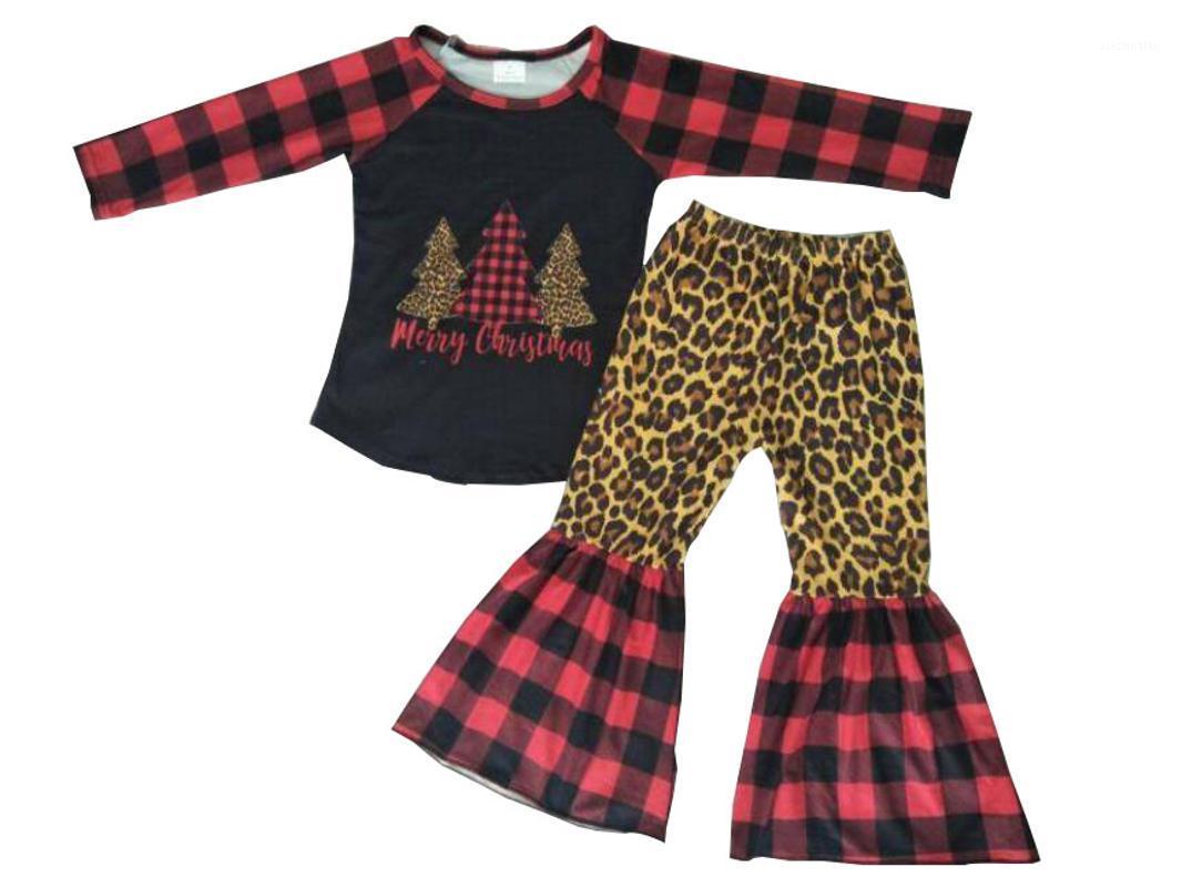 

Children girl clothes set paid leopard print long sleeve Christmas outfits1, Red